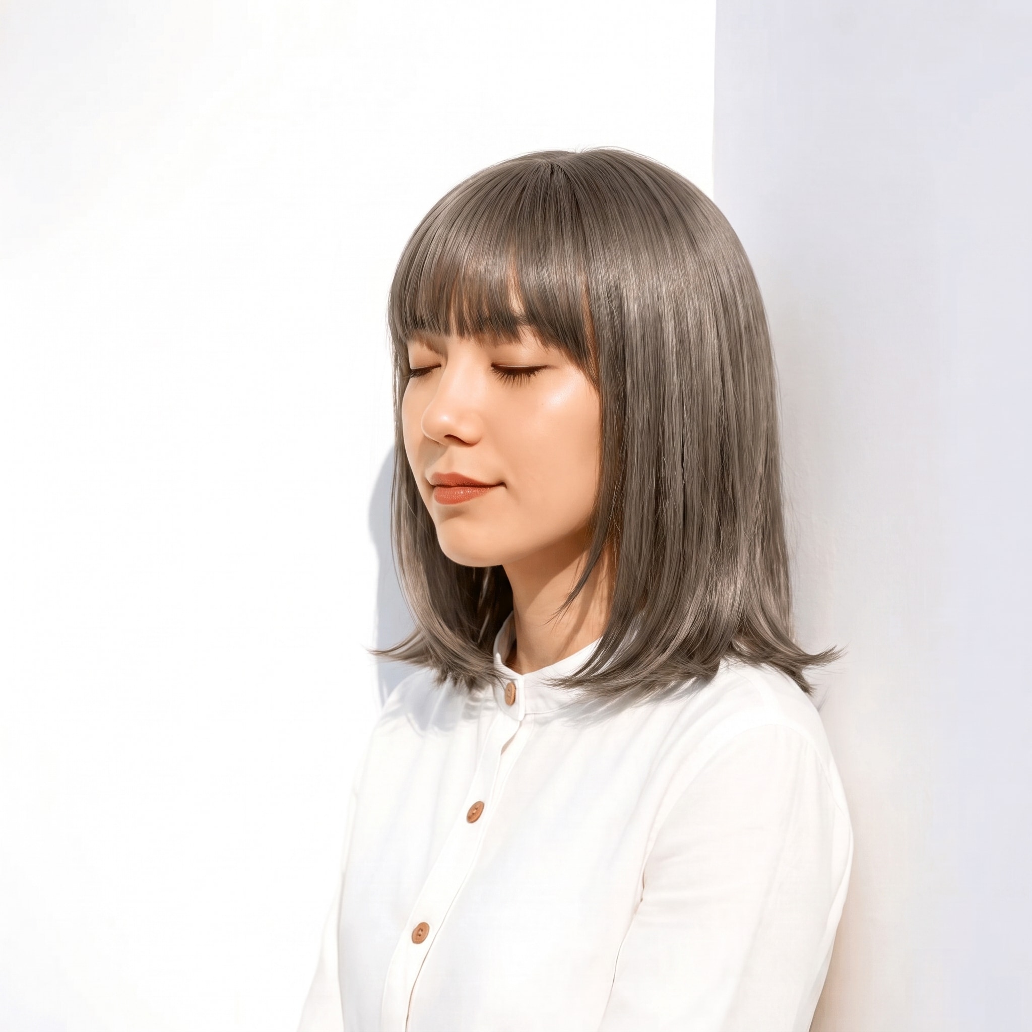 9. シルバーグレージュ×外ハネボブ: ブラウンを含むグレージュで日常にも取り入れやすい