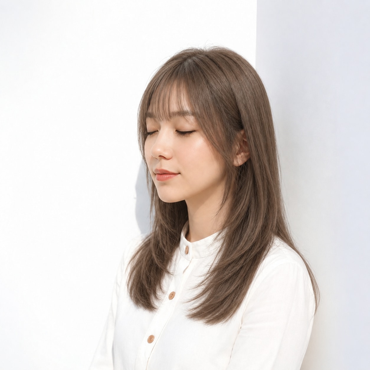 6. ストレートロング × 軽め前髪：凛とした清楚さ