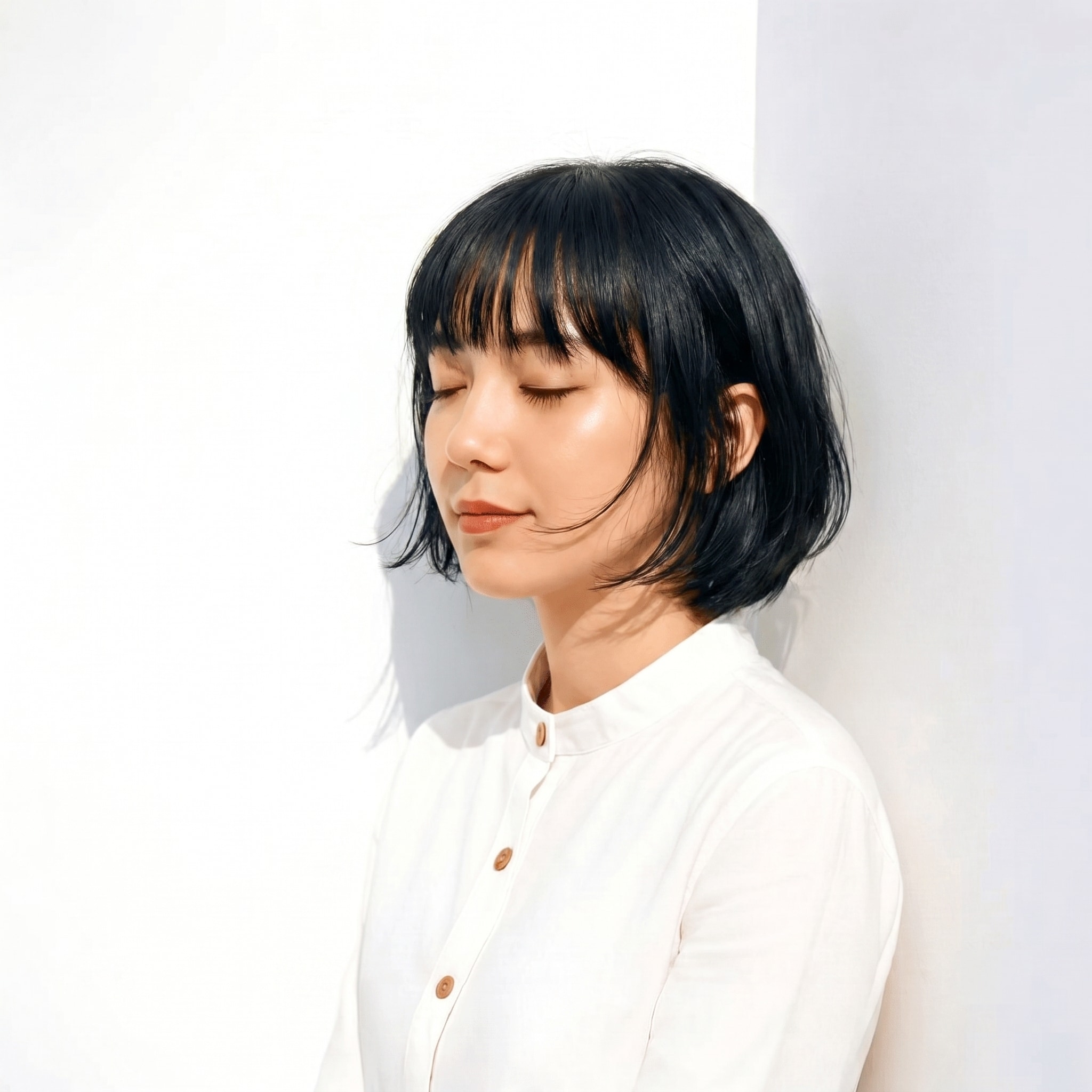 9. ダークグレー×クールボブ: 青み寄りの色みで都会的な印象に
