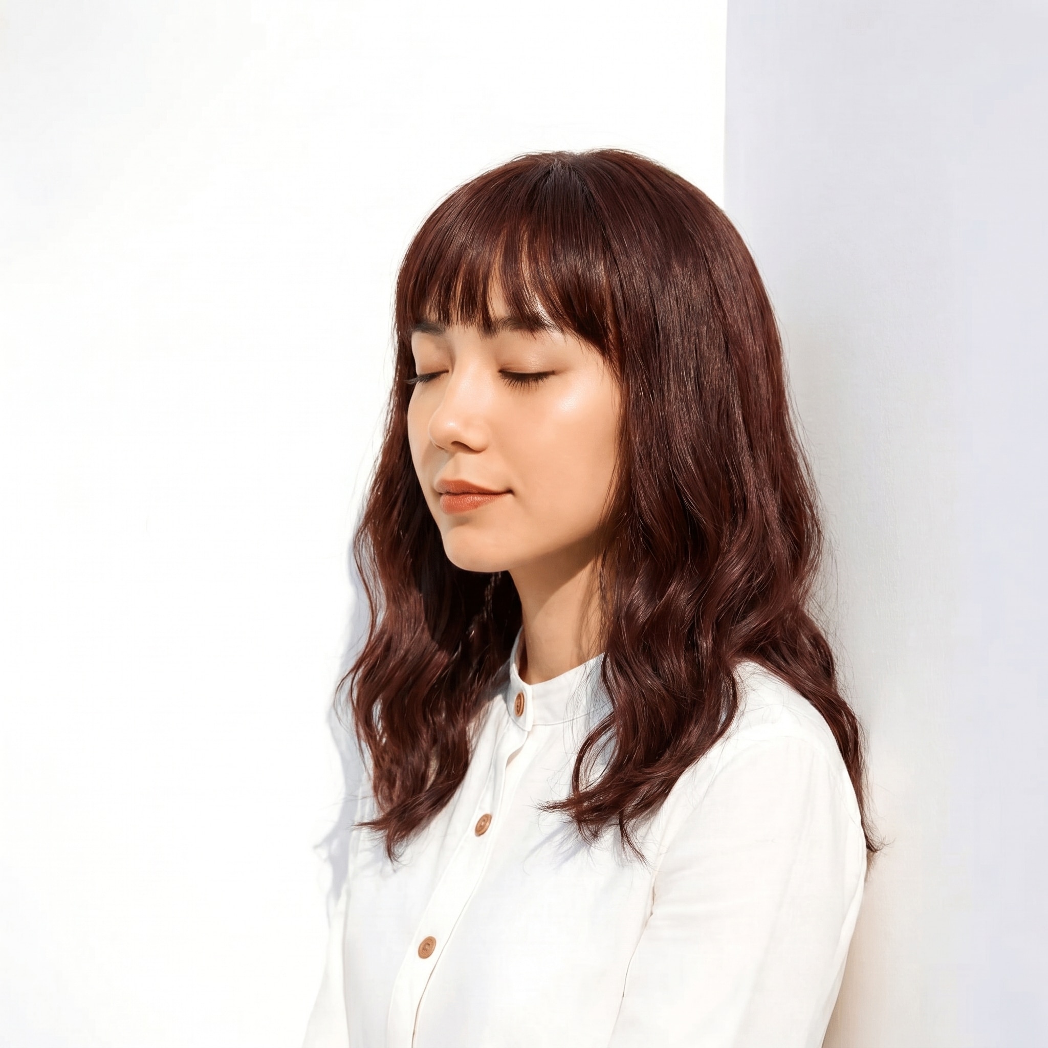9. ダークピンク×血色ピンク×フェイスラインの毛流れ: 毛先の動きで、短めでも軽快な印象に見せる
