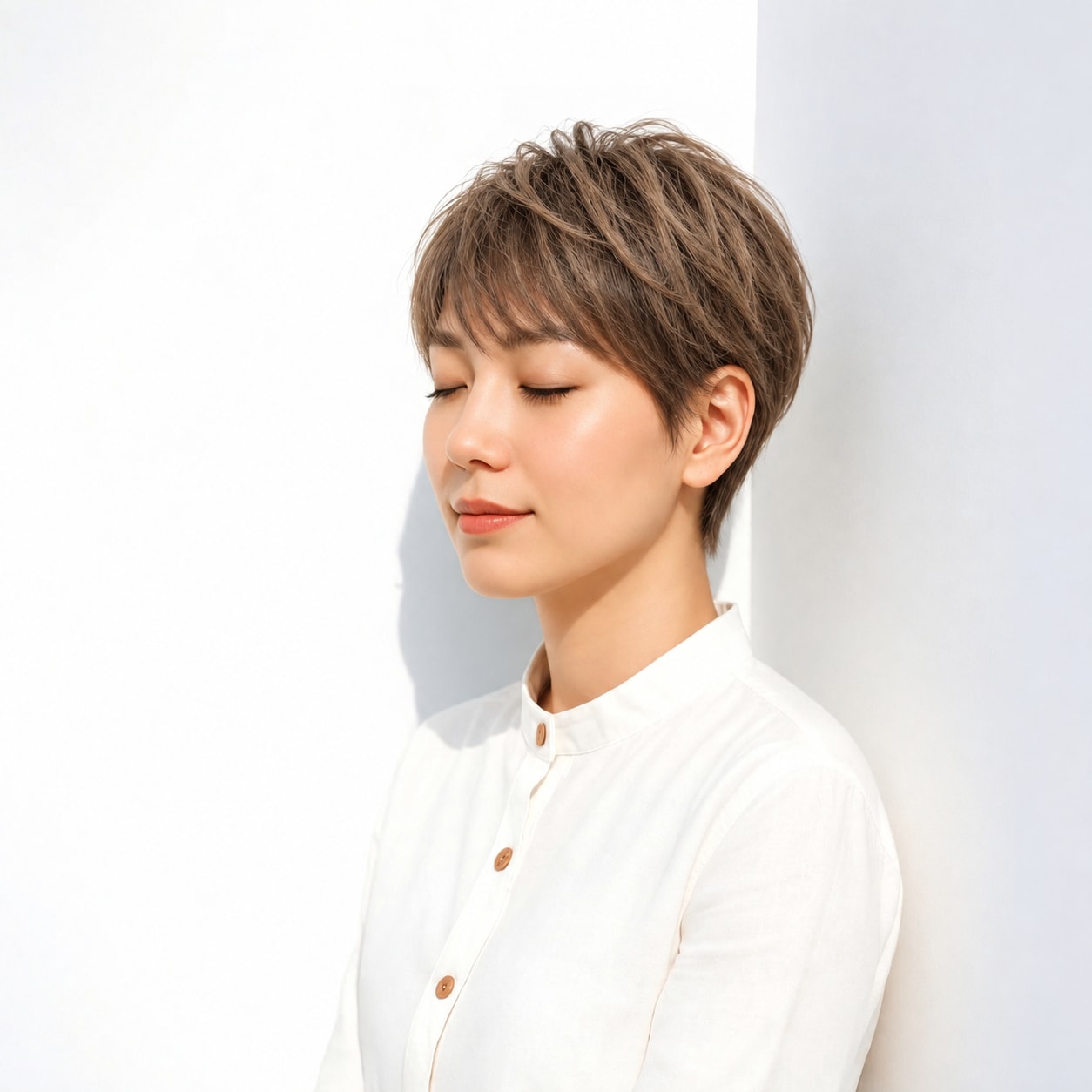 9. ピクシーカット × 丸みショート：トップから耳まわりまで曲線が続き、親しみやすくまとまります
