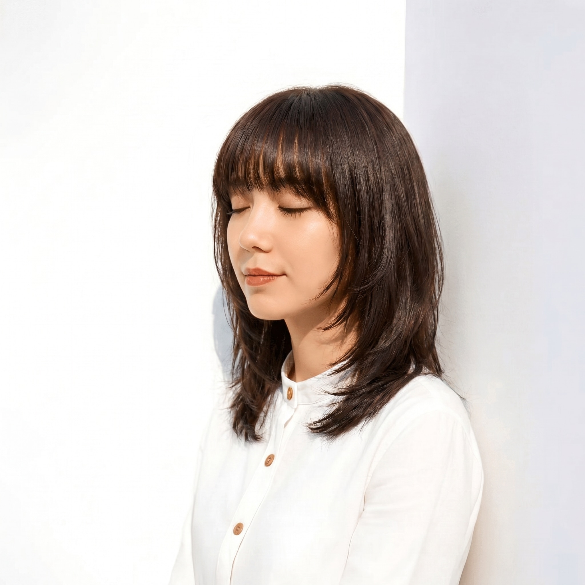 9. ブリーチなしグレージュ×フルバング: 大人の余裕を添える穏やかな透明感が魅力