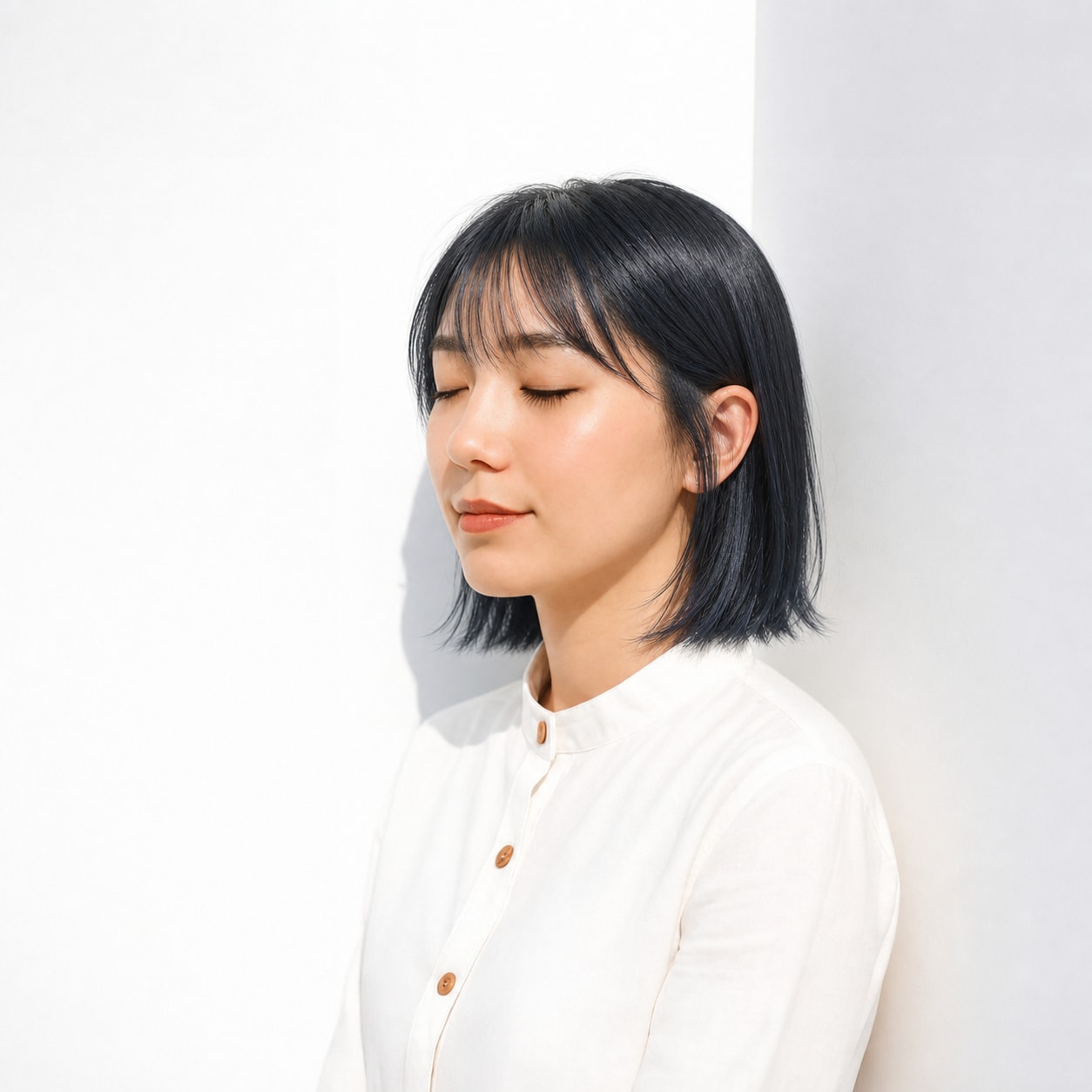 9. ブルーブラック×ブリーチなし×外ハネボブ: 厚め前髪でも青みで重くなりにくい