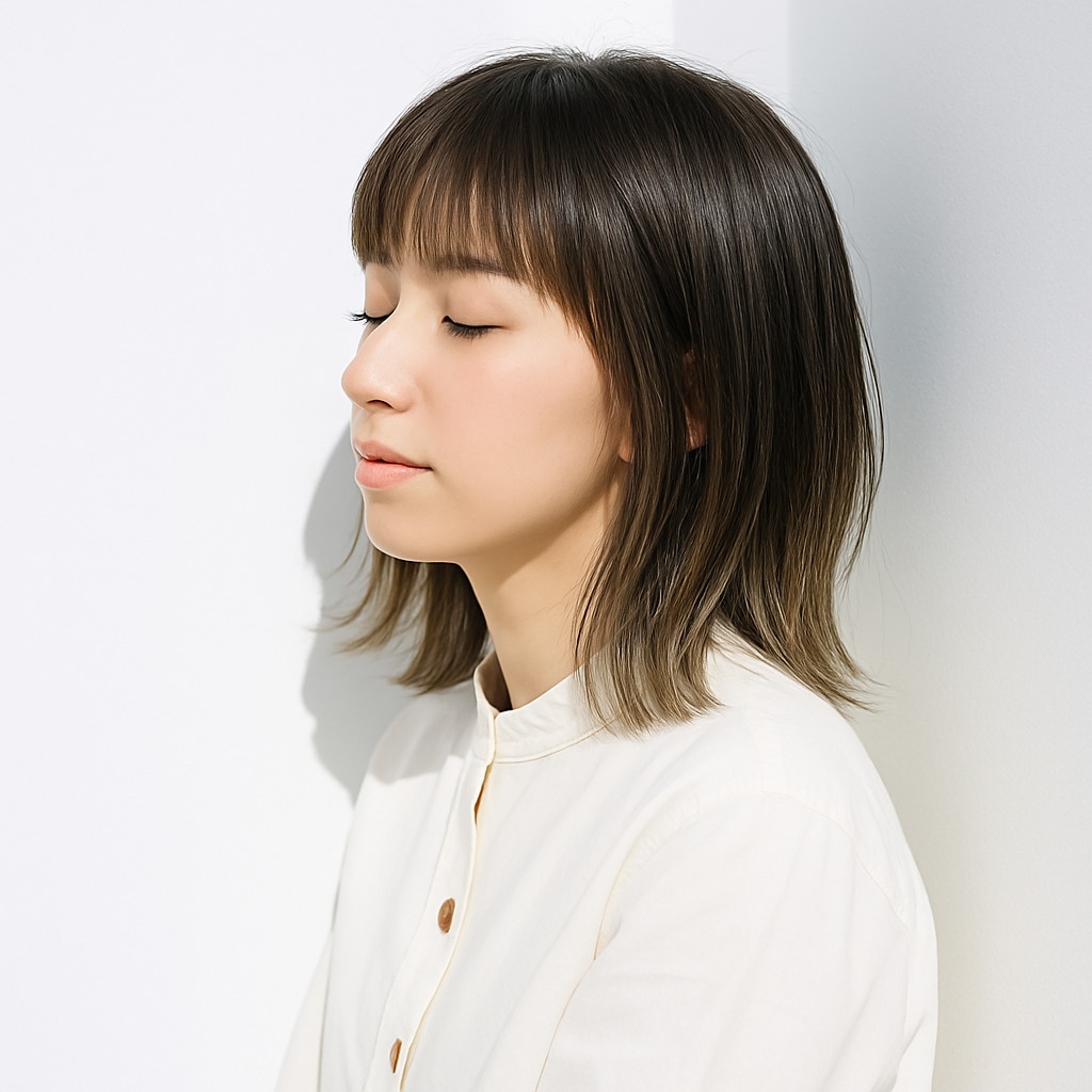 9. フォギーベージュ×外ハネ：軽やかに映える毛先の動きが魅力