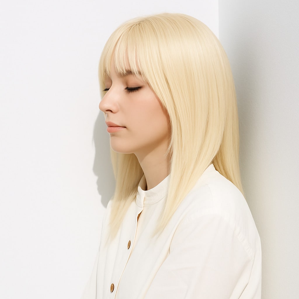 9. ホワイトブロンド×透明感：顔周りに光を呼び込む優しい輝き