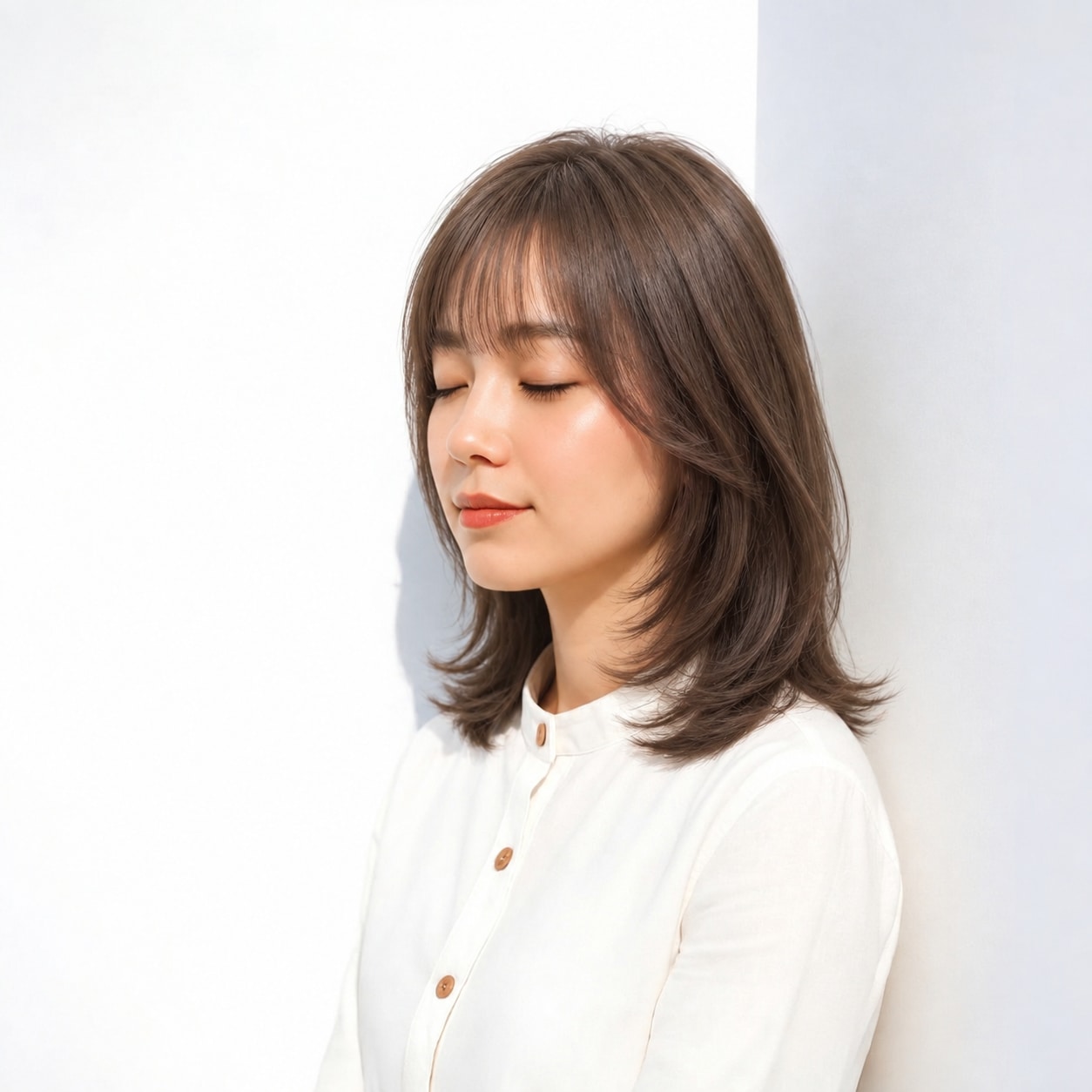 9. ミディアムヘア × 内巻き：動きを残しながらも輪郭が散らず、端正にまとまります