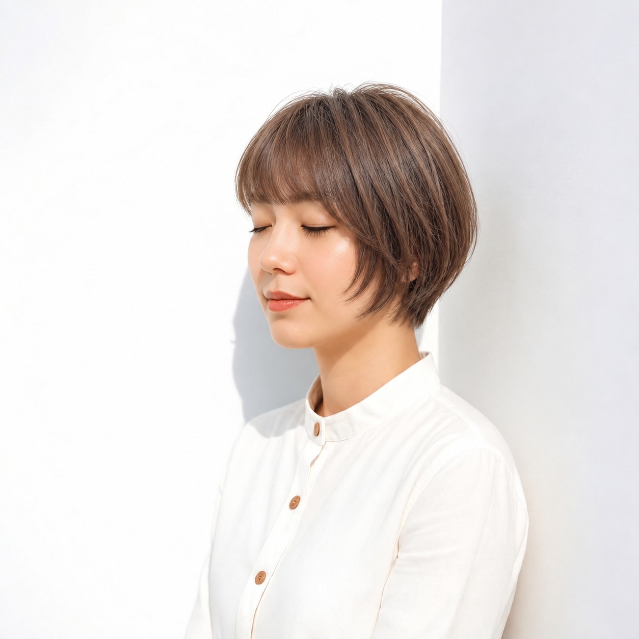 9. 前上がりボブ × 重めシルエット：毛先が散らず、落ち着いた丸みを保てます