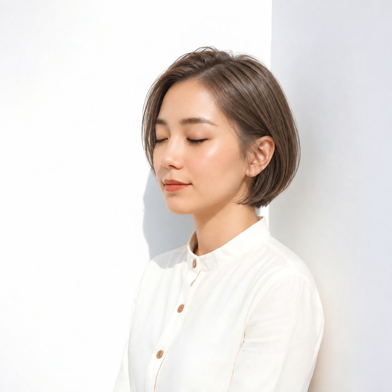 9. 前髪なしショートボブ × 前下がり：シャープなラインで大人っぽく