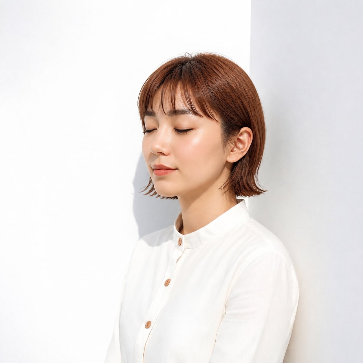 9. 外ハネボブ × 前髪あり × オレンジブラウン：短めでも華やかに