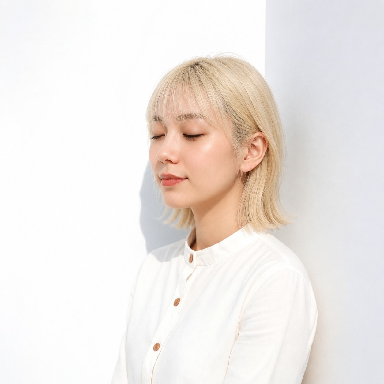9. 淡いゴールドブロンド × 外ハネボブ：細い束で軽やかに