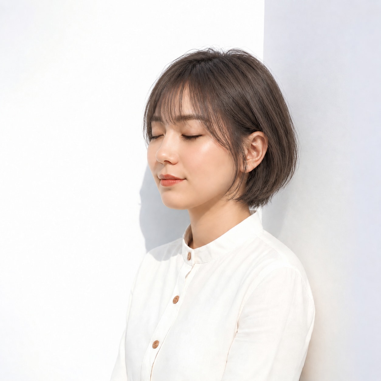 9. 耳かけボブ × アッシュブラウン：頬の前に縦のラインを残す