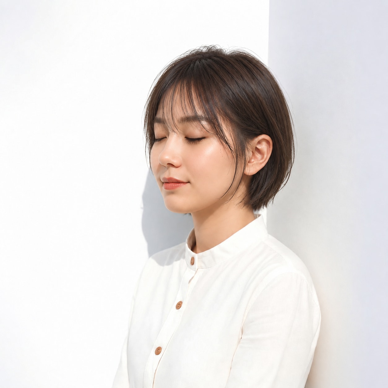 9. 耳かけボブ × ダークブラウン：頬に沿う髪で顔まわりすっきり