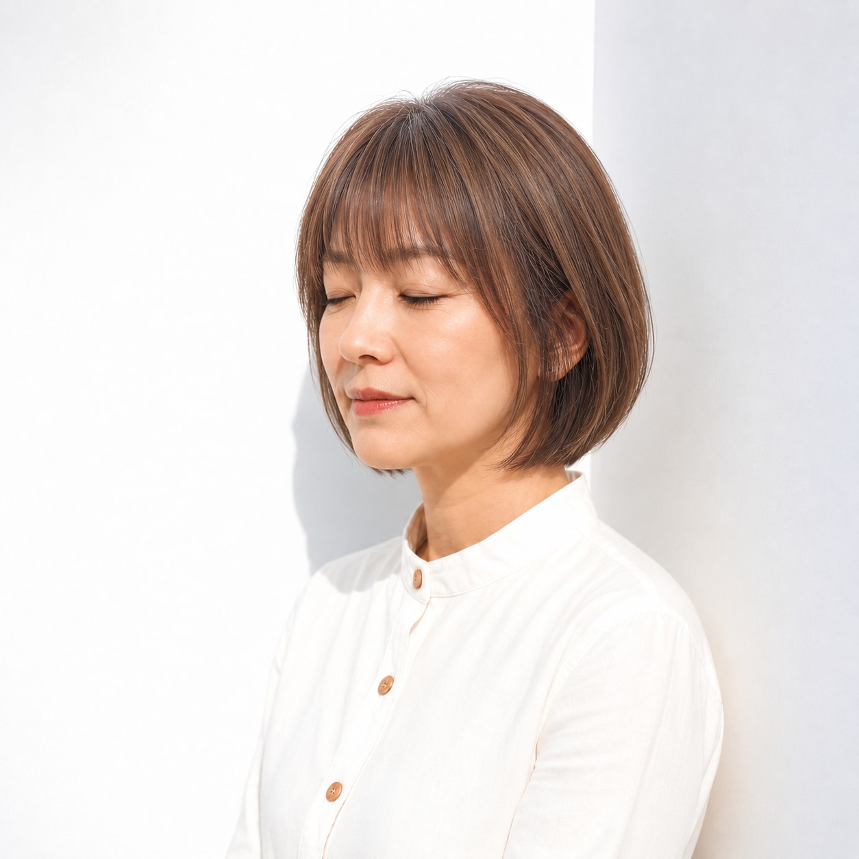 9. 薄めの下ろし前髪 × ボブ：丸い毛先で親しみやすく