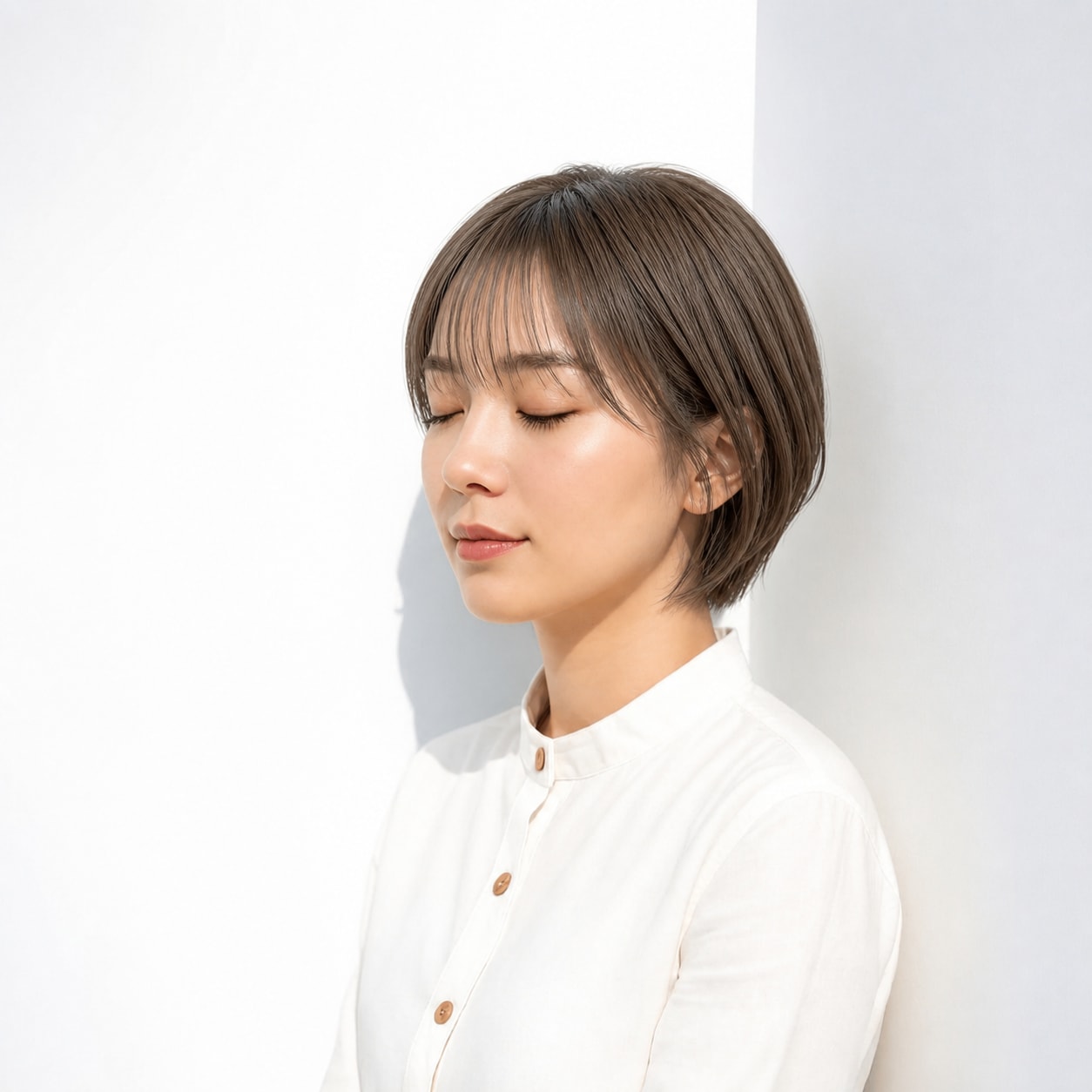 9. 面長ボブ × 前髪あり × 透け前髪ボブ：目元を明るく