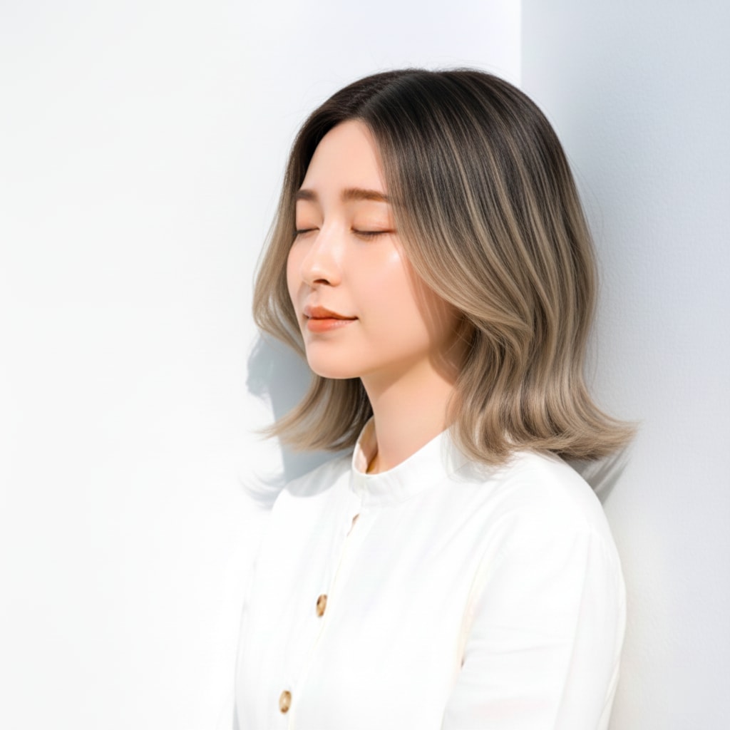 毛先に動きが出て視線を下げる外ハネ_ミディアム_0001