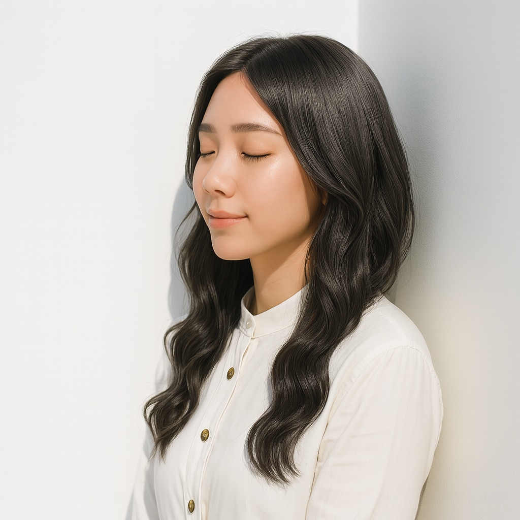 1. アッシュグレー×ゆるやかウェーブ：まろやかに艶をまとえる寒色カラー