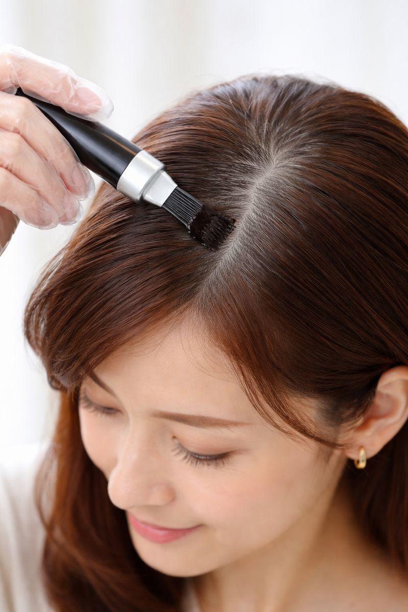 部分染めしている様子