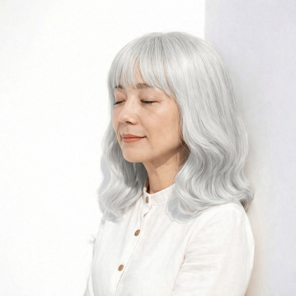 セミロングのグレイヘア