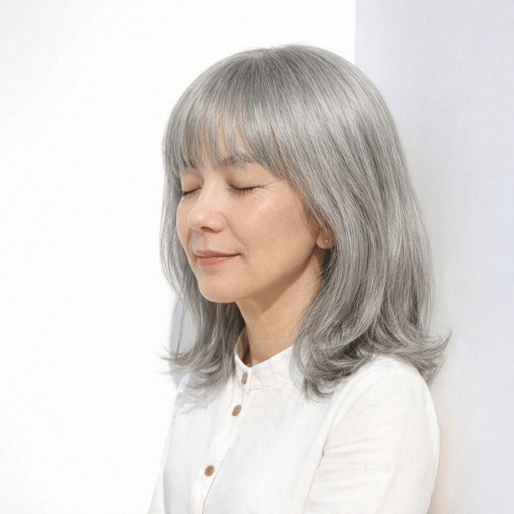 セミロングのグレイヘア