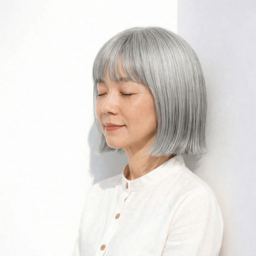 ショートボブのグレイヘア
