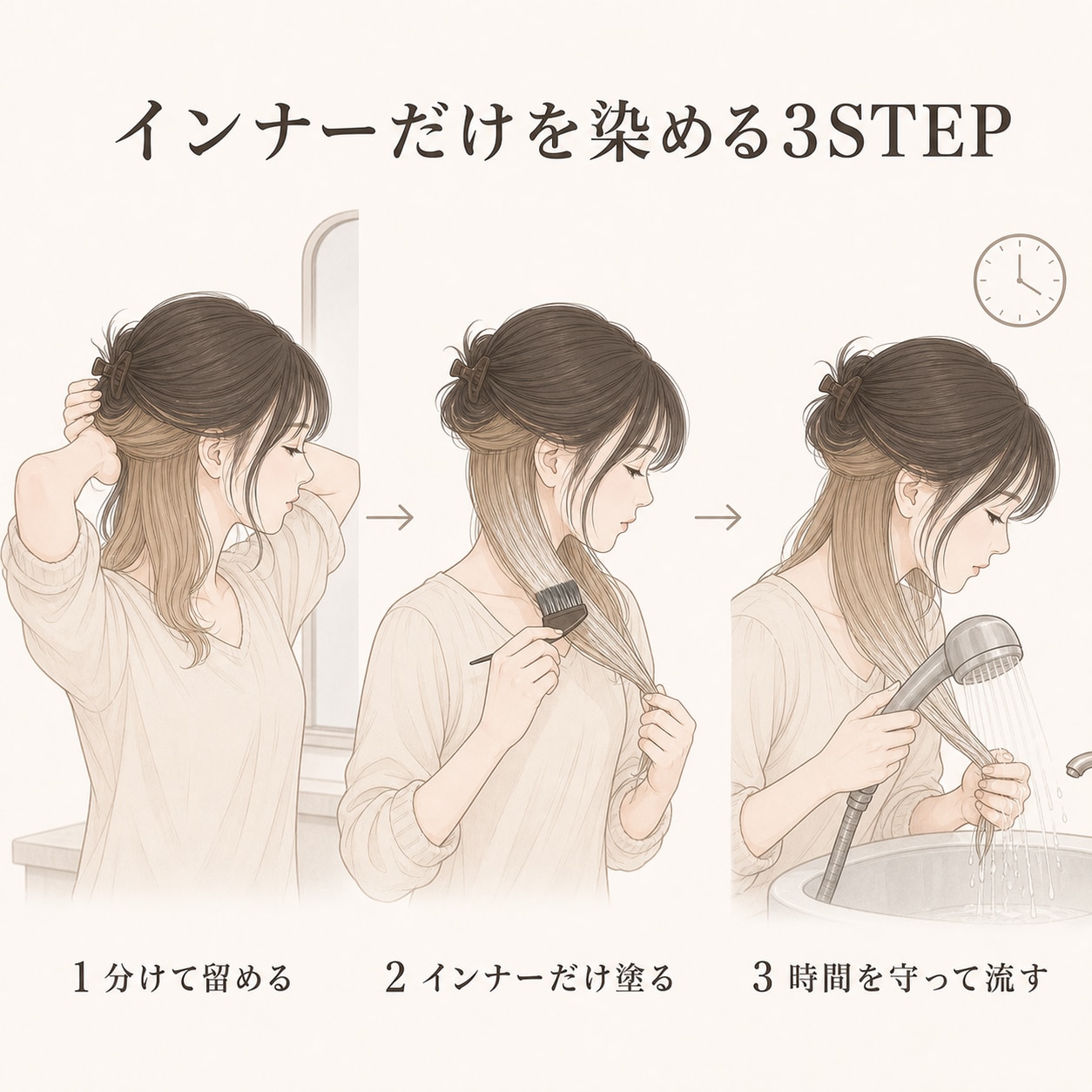 インナーカラーをセルフで戻す手順