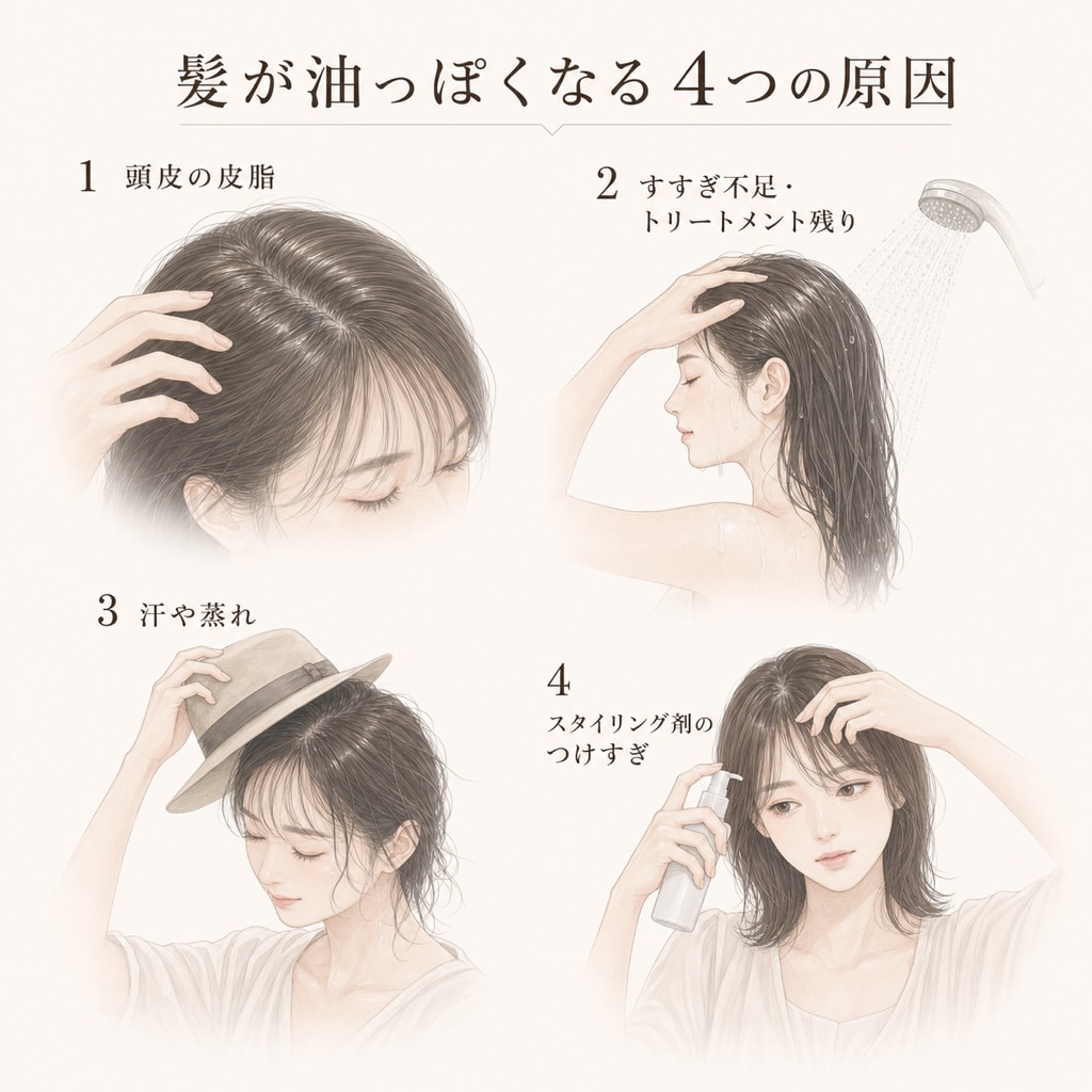 髪が脂っぽくなる主な原因