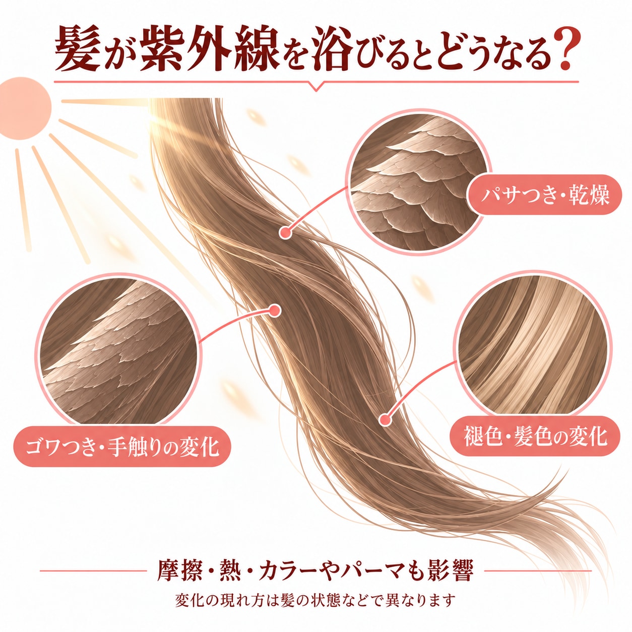 髪が紫外線を浴びるとどうなる？