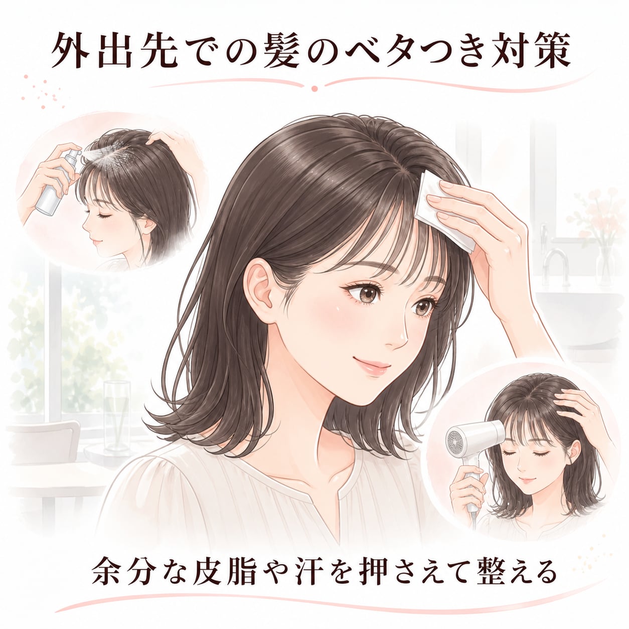 外出先で髪がベタついたときの応急処置