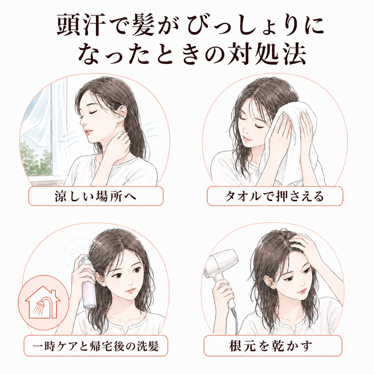 頭汗で髪がびっしょりになったときの対処法