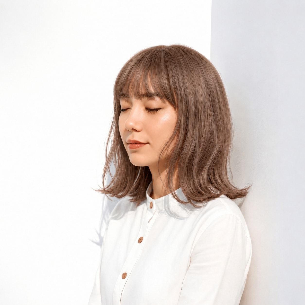 3. マロンベージュ×ナチュラルレイヤー: 控えめレイヤーで洗練された印象に