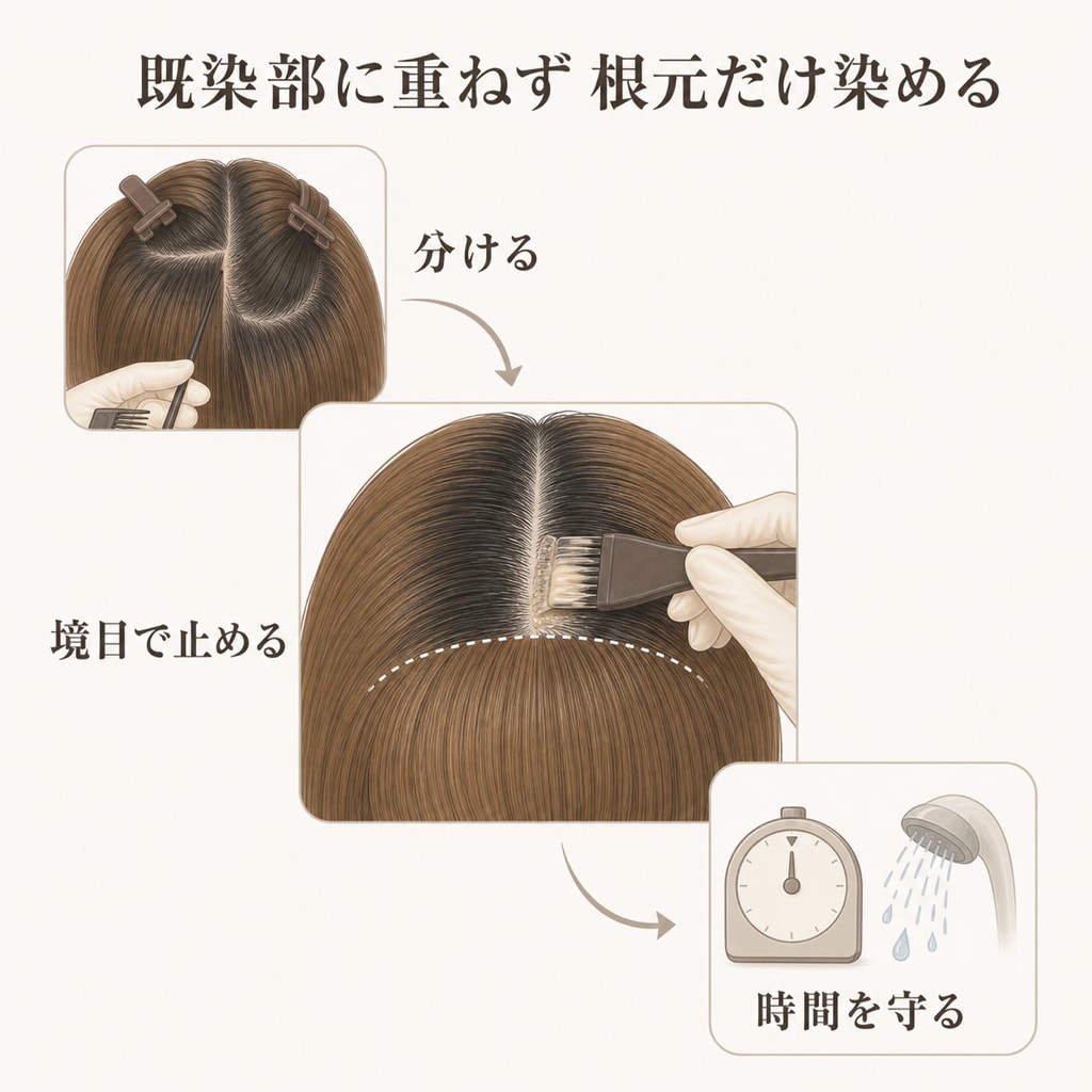 セルフカラーで根元だけを染める流れ
