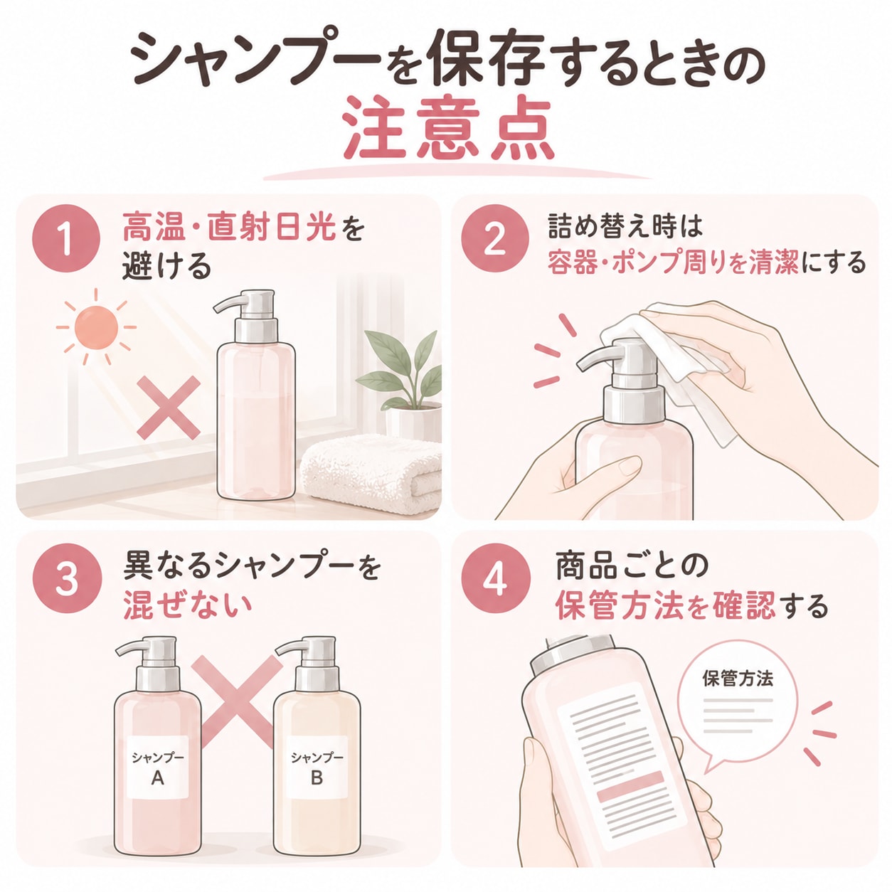 シャンプーを保存するときの注意点
