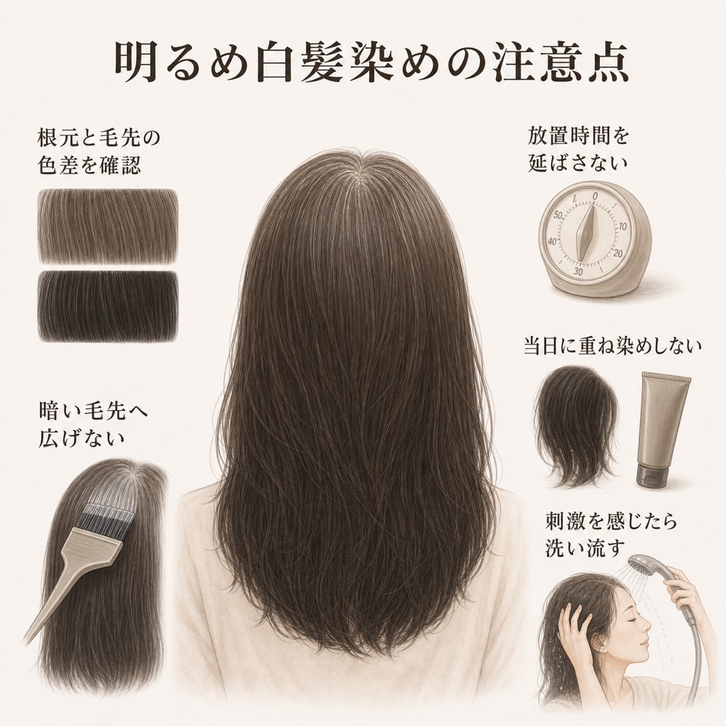明るい白髪染めをセルフでするときの注意点