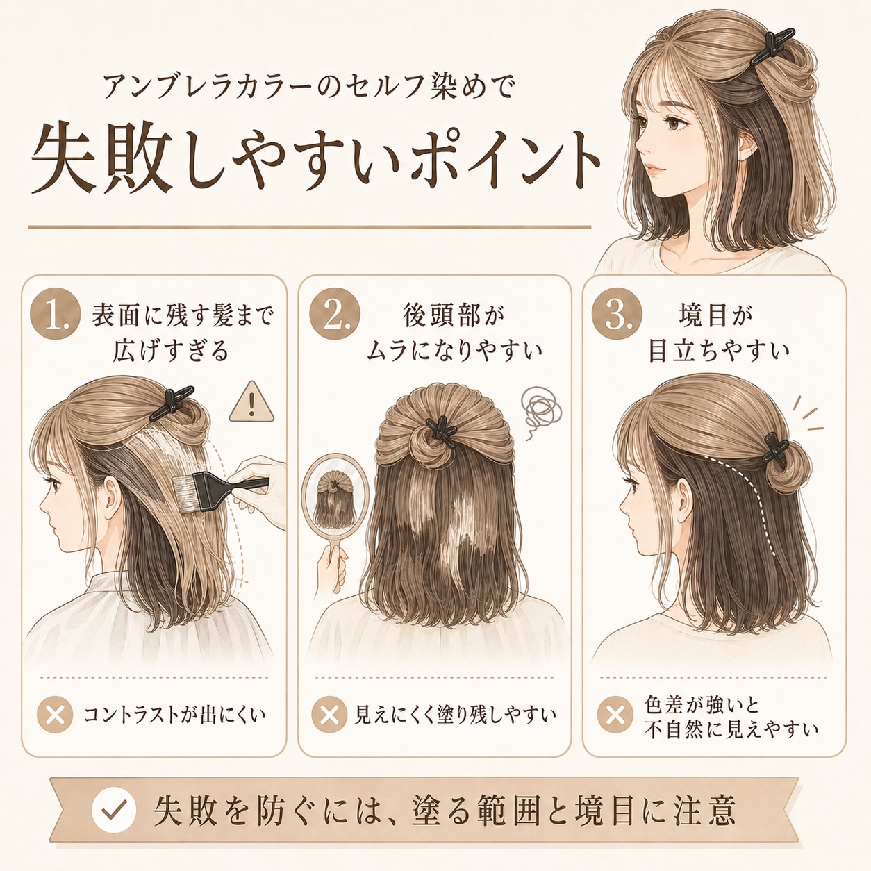 アンブレラカラーのセルフ染めで失敗しやすいポイント